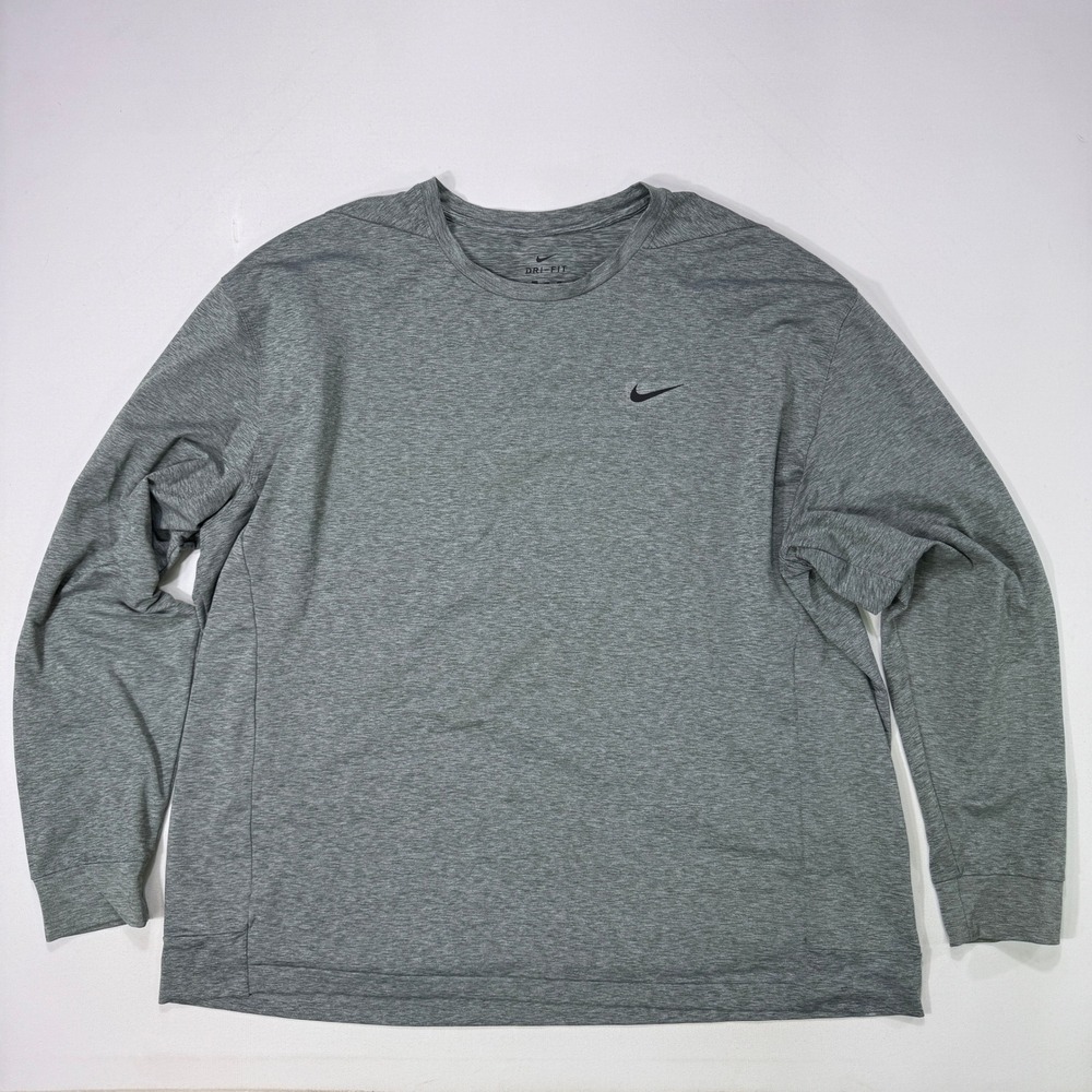 Nike Dri-FIT Mens 3XL Gren Heather Long Sleeve Training Shirt BQ7691-344 Gym
